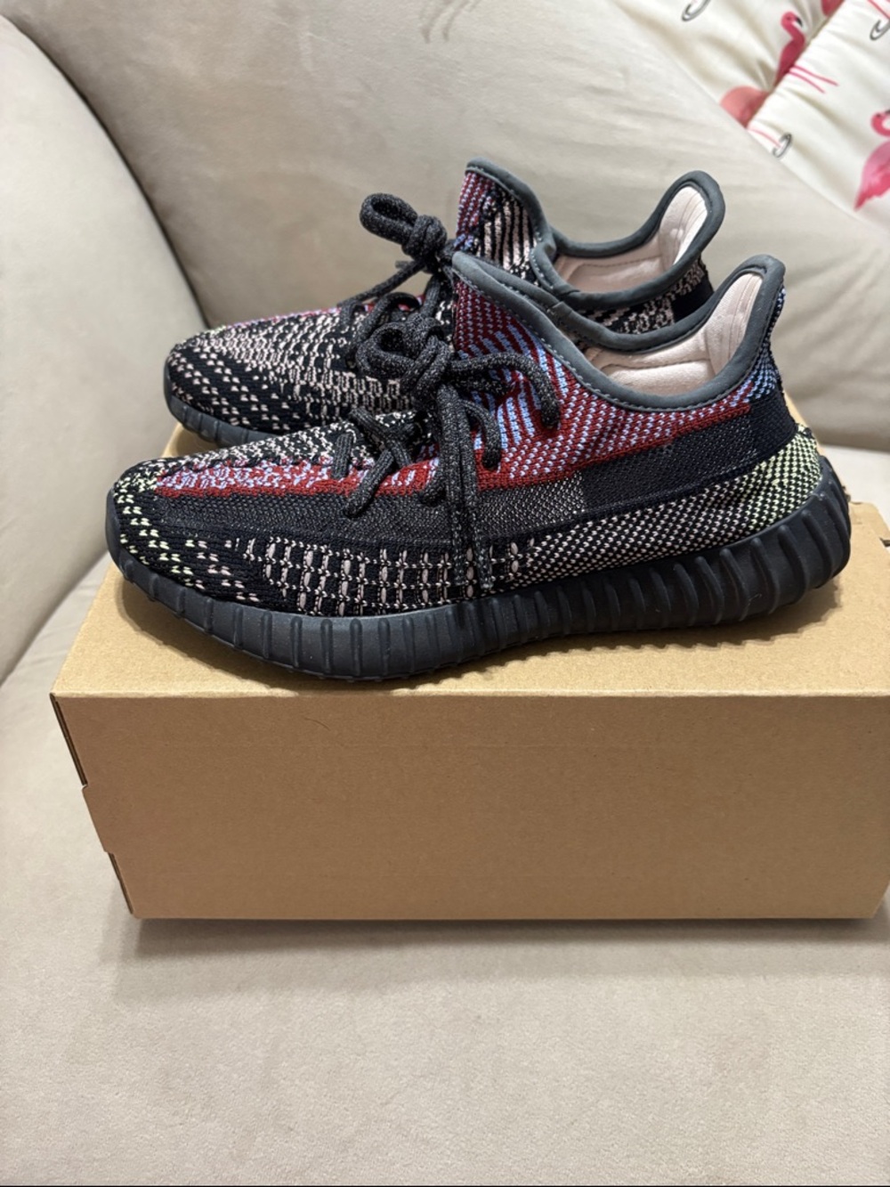Yeezy Boost 350 V2 Black Multicolor Knit Running Shoes. reflective - Picture 6 of 13